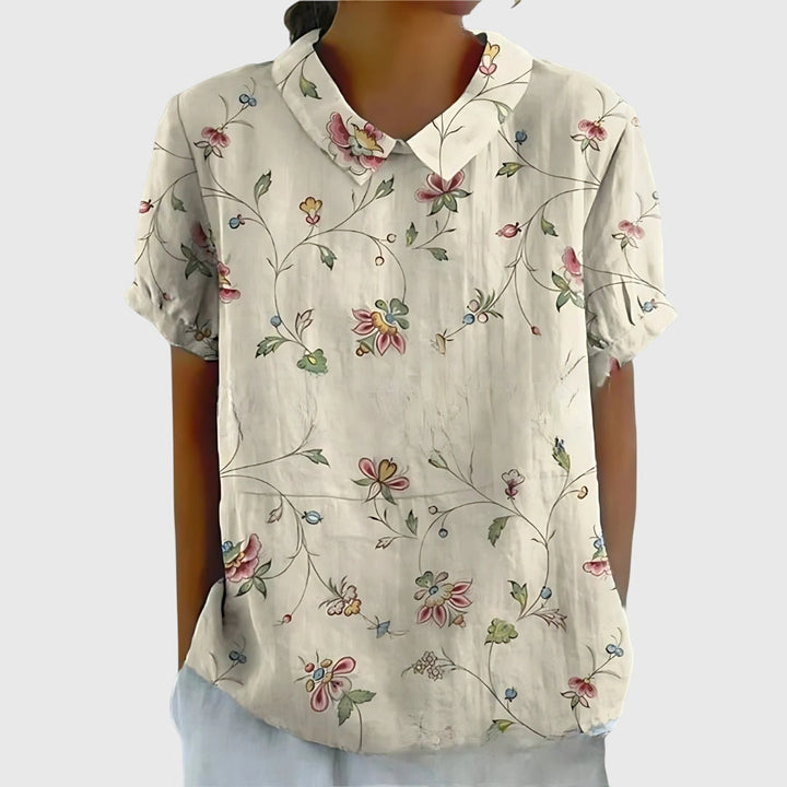 Eleanor | Womens Floral Collar Short Sleeve Blouse