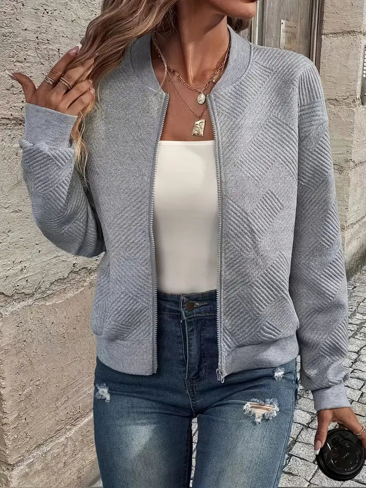 Hannah | Women’s Casual Pattern Front Zip Cardigan
