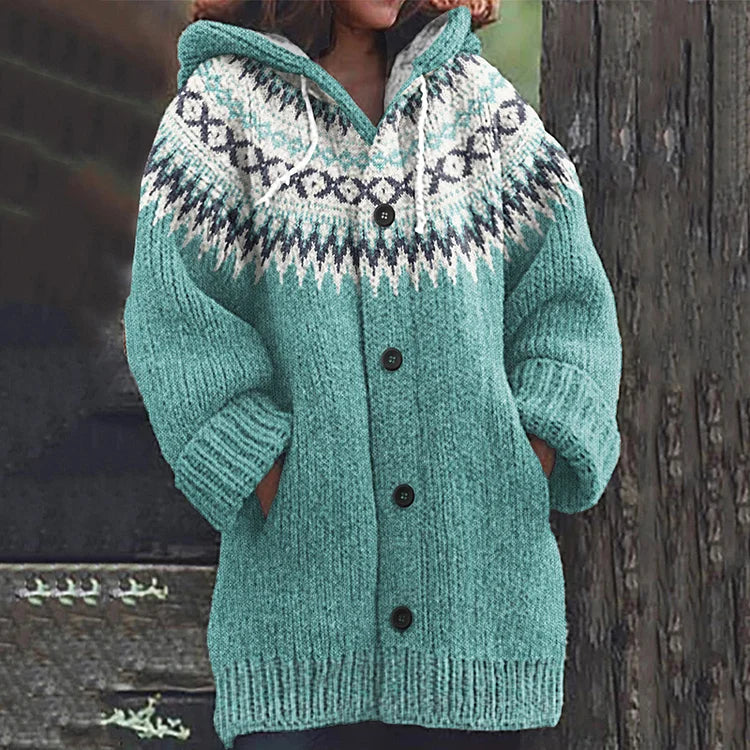 Audrey | Women Fair Isle Hooded Knit Cardigan