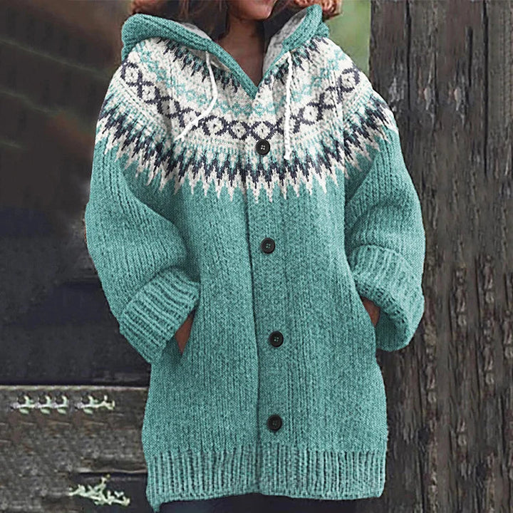 Audrey | Women Fair Isle Hooded Knit Cardigan