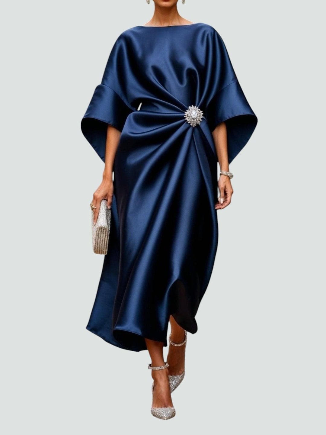 Abigail | Women’s Elegant Draped Brooch Maxi Dress