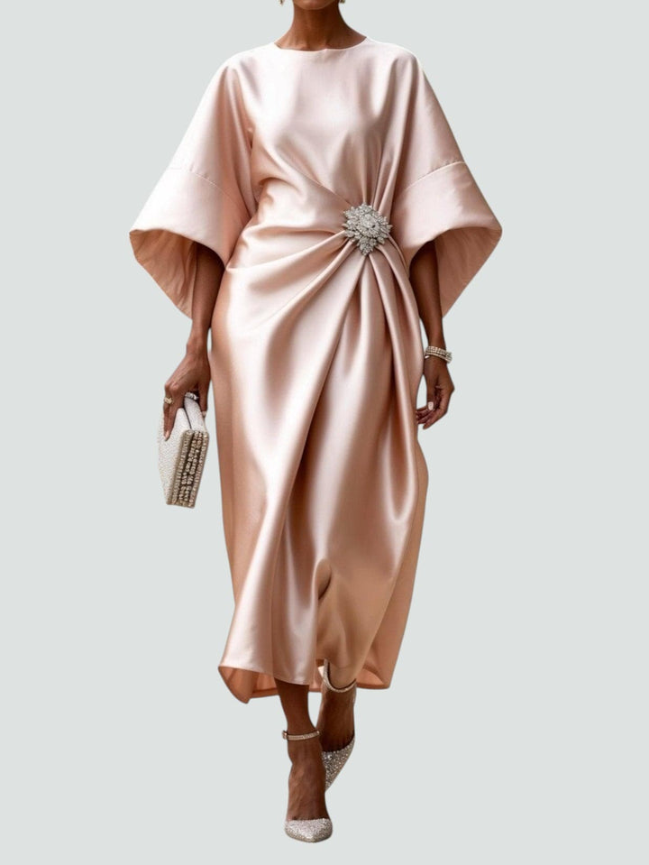 Abigail | Women’s Elegant Draped Brooch Maxi Dress