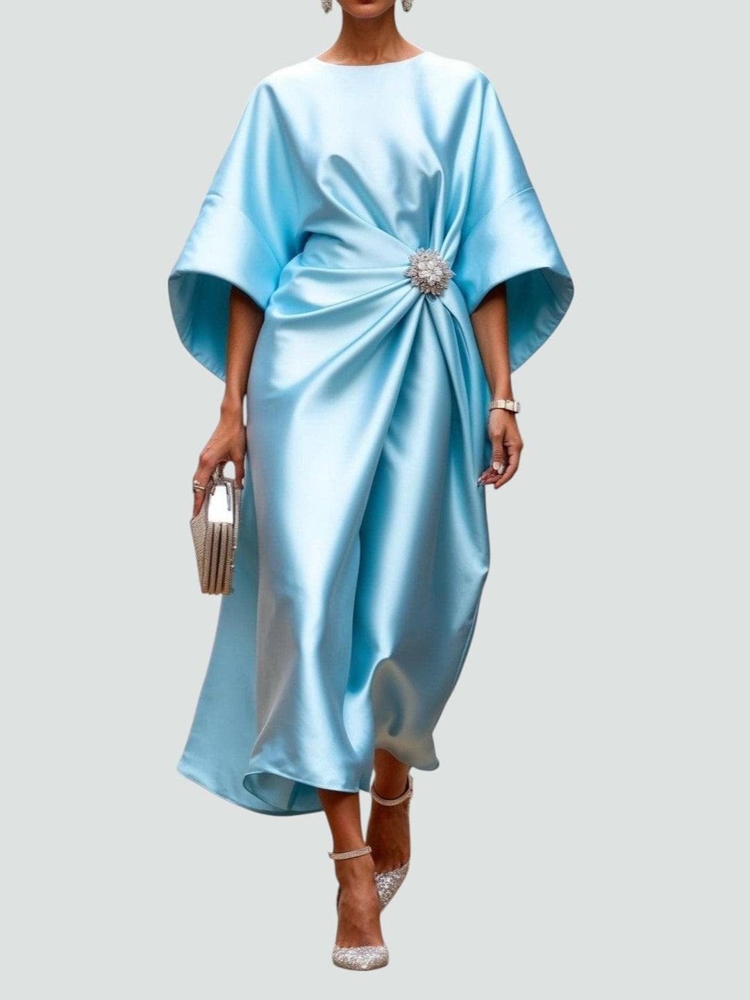 Eva | Womens Draped Batwing Sleeve Midi Dress