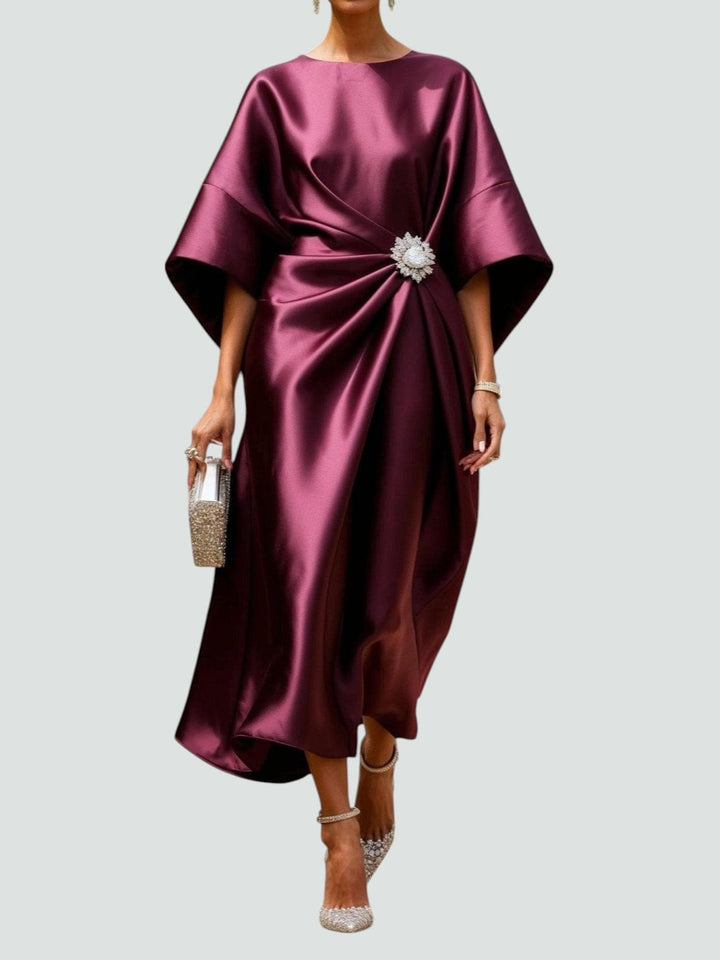 Eva | Womens Draped Batwing Sleeve Midi Dress