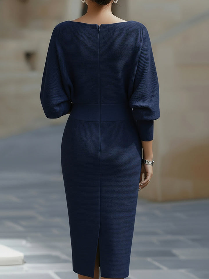 Eleanor | Women's Boat Neck Batwing Sleeve Midi Bodycon Dress