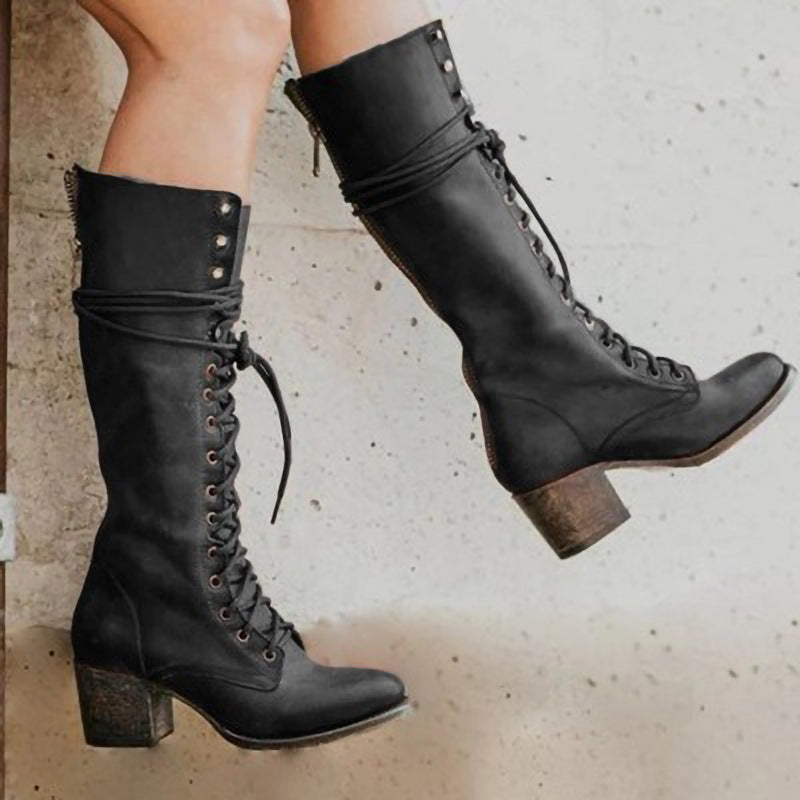 Olivia | Women’s Lace-Up Knee High Block Heel Boots