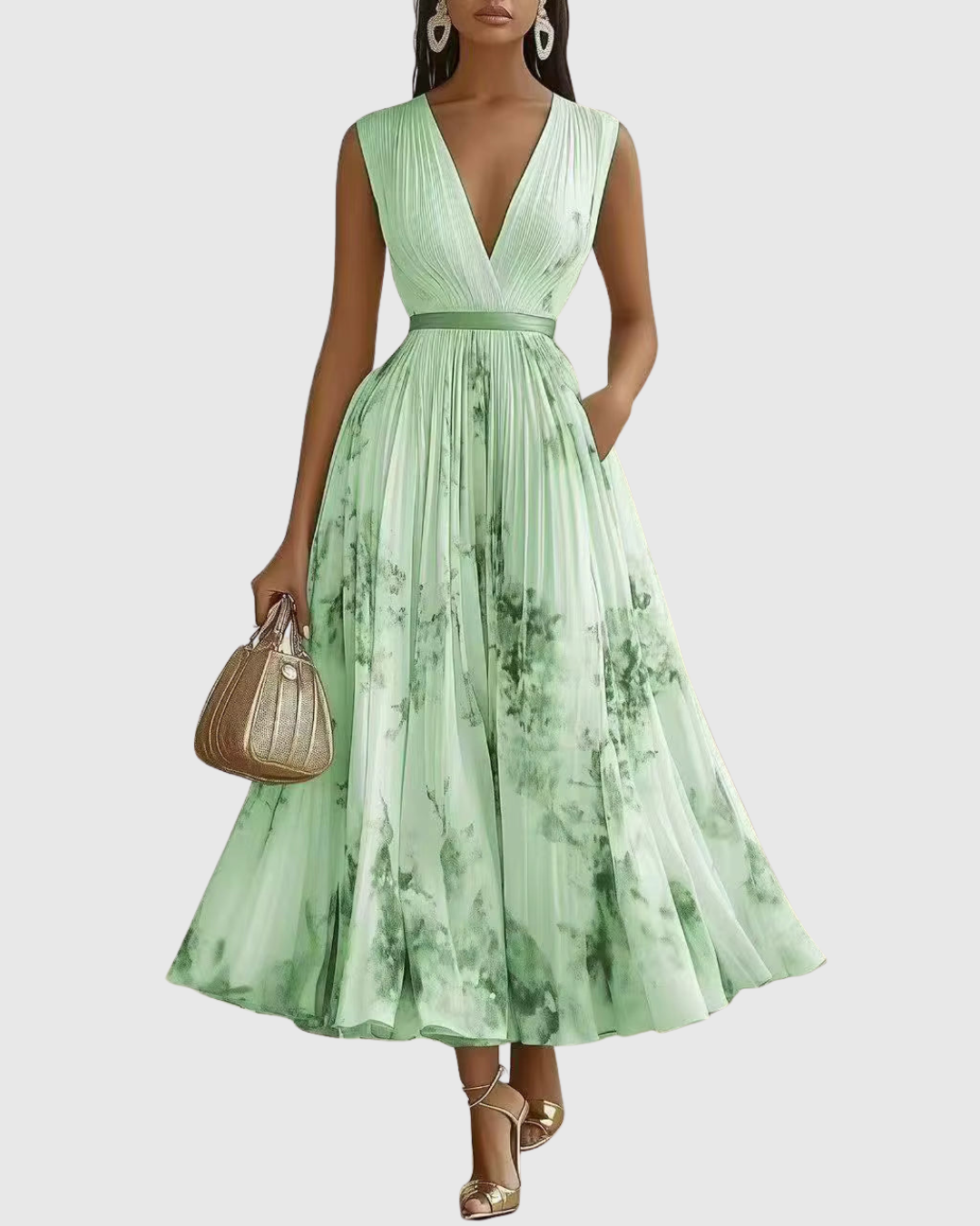 Bella | Womens Sleeveless Pleated Floral Midi Dress