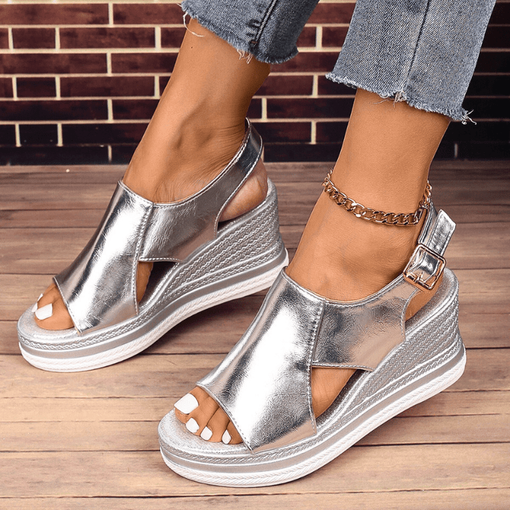 Hannah | Womens Metallic Platform Comfort Sandals