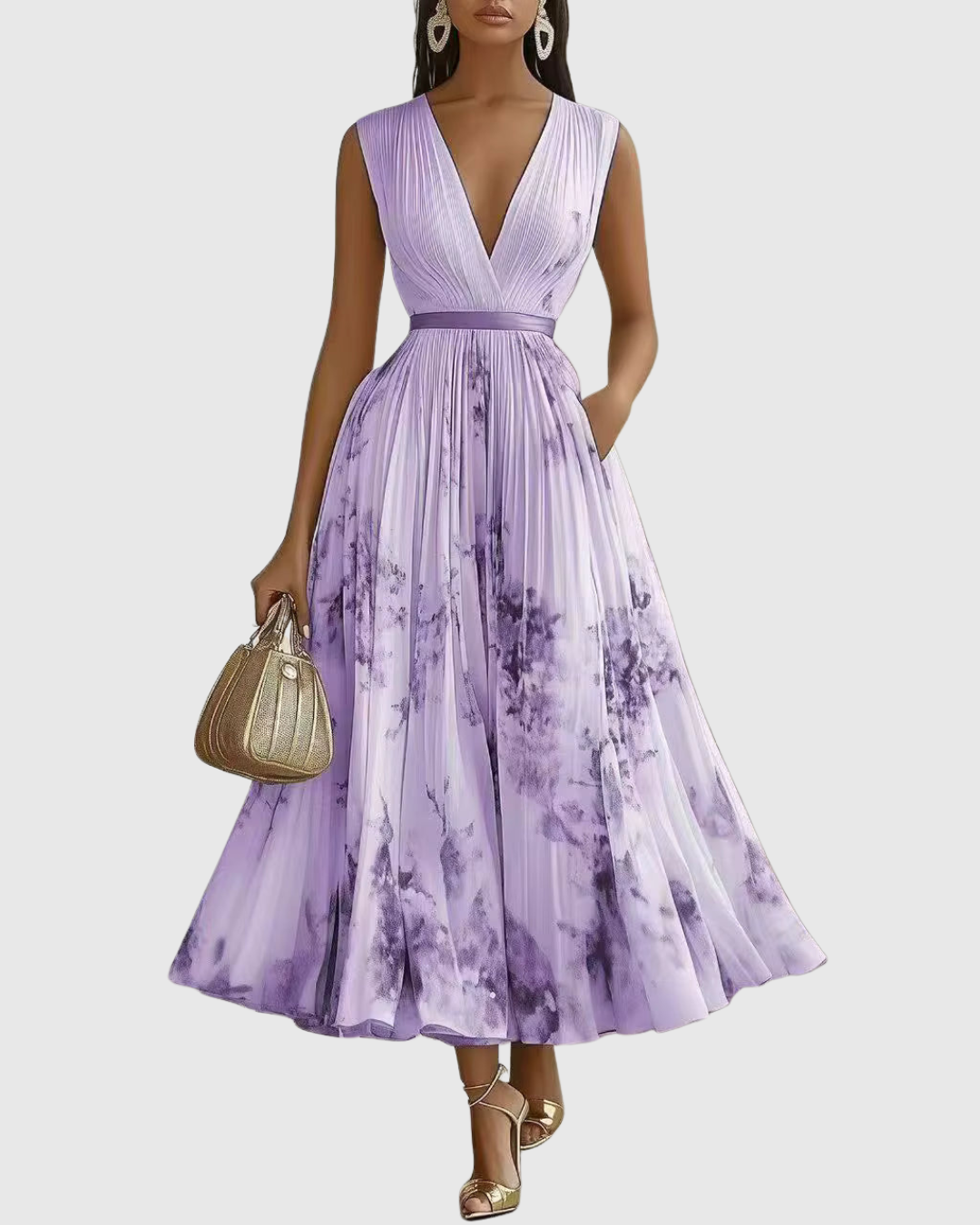 Bella | Womens Sleeveless Pleated Floral Midi Dress