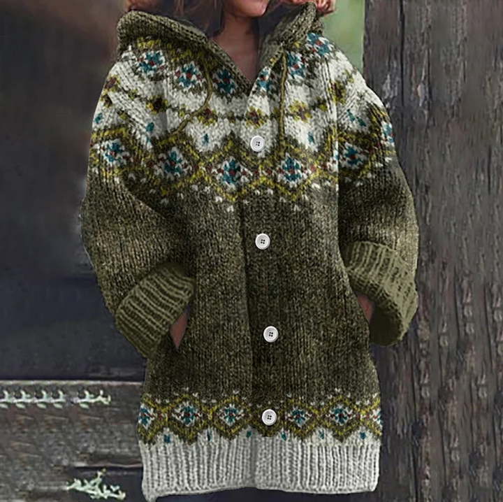 Audrey | Women Fair Isle Hooded Knit Cardigan
