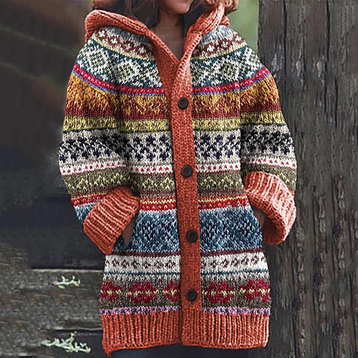 Audrey | Women Fair Isle Hooded Knit Cardigan