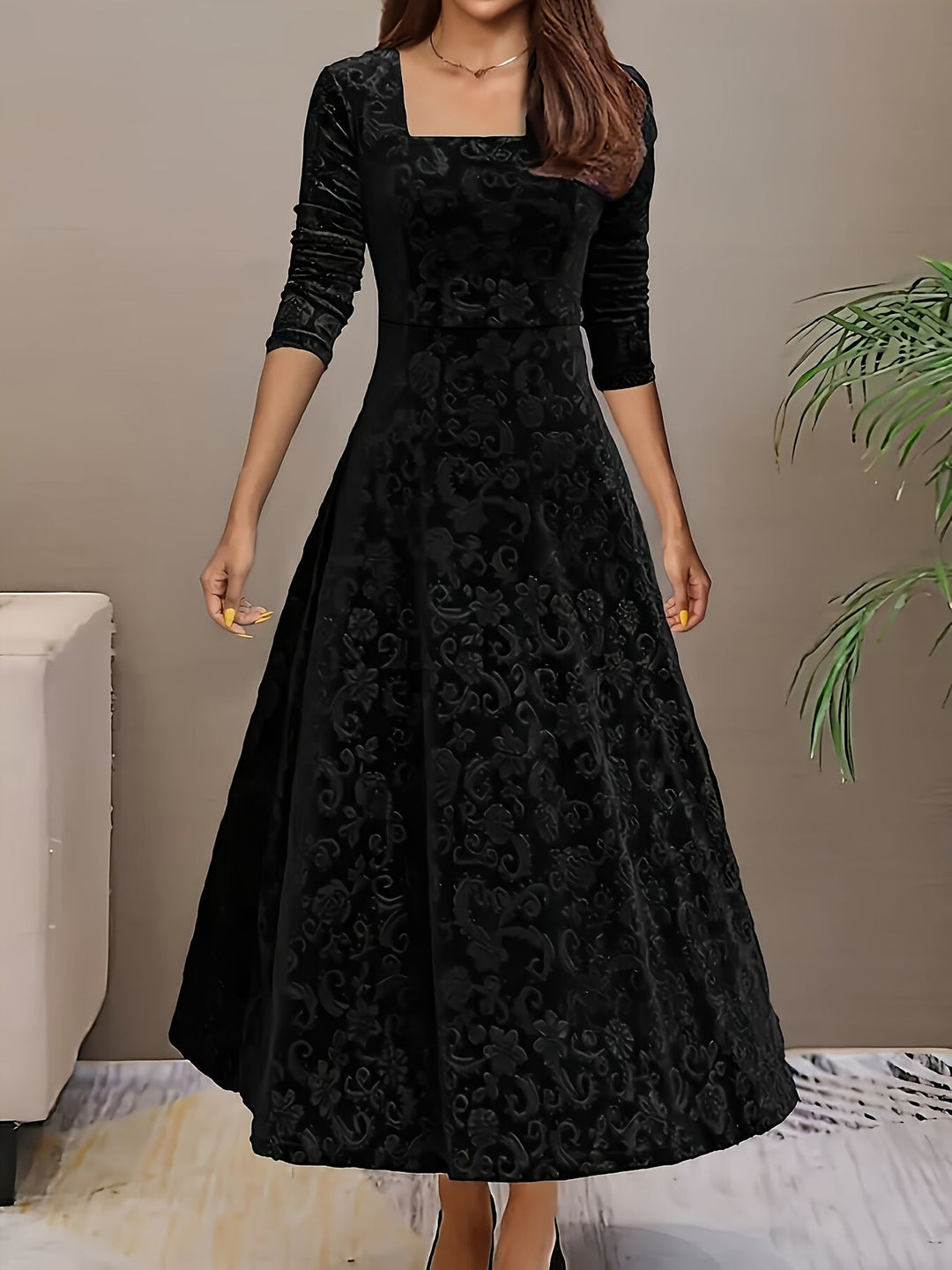 Bethany | Women’s Graceful Floral Design Midi Dress