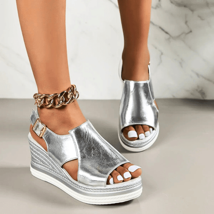 Hannah | Womens Metallic Platform Comfort Sandals