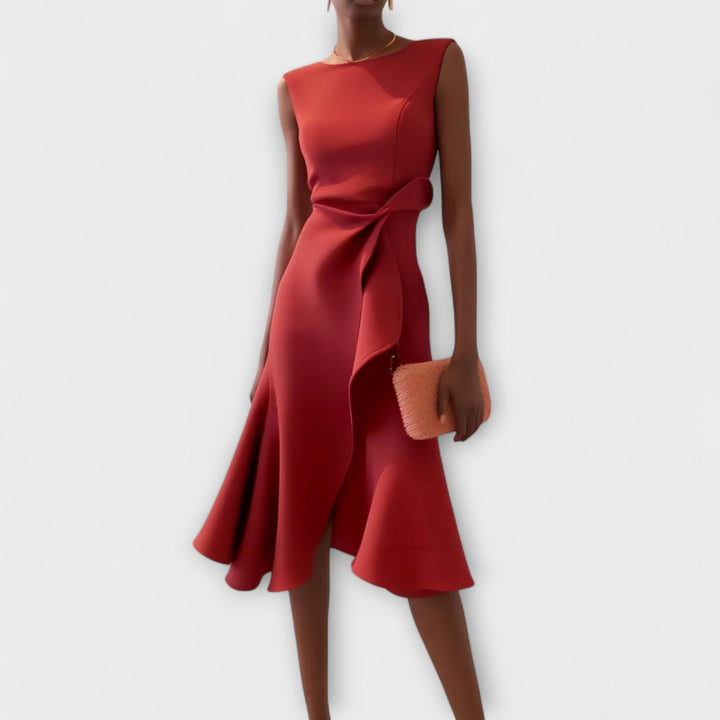 Karen | Women’s Draped Asymmetric Midi Dress