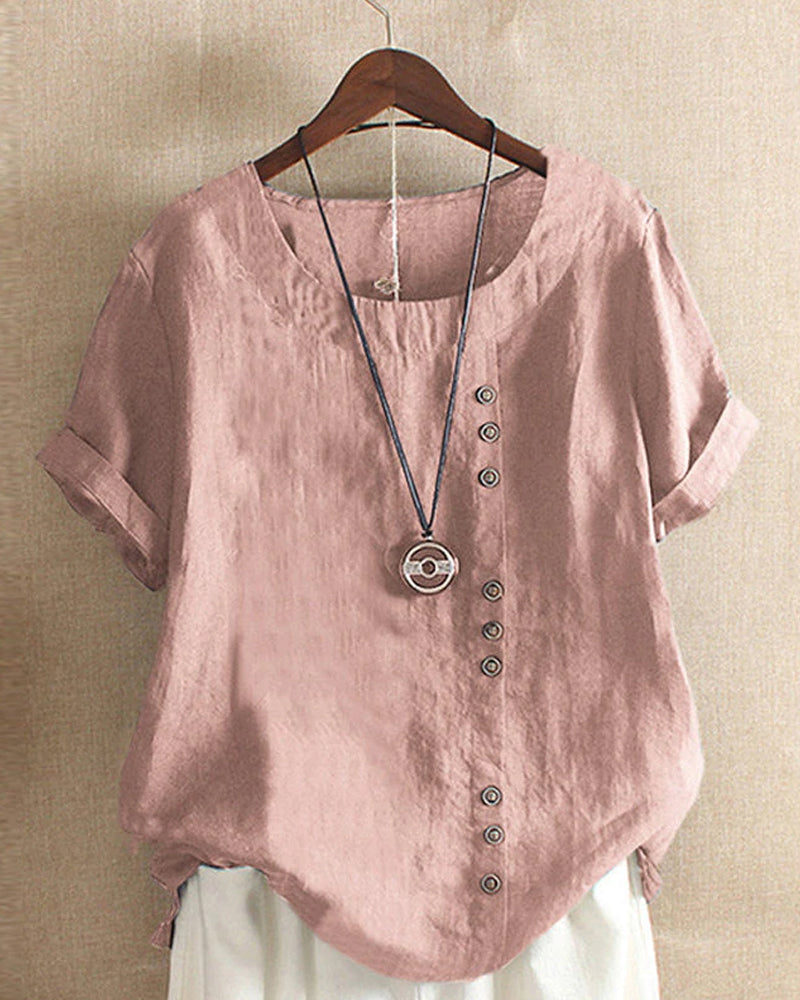 Delilah | Women Button Detail Casual Short Sleeve Blouse