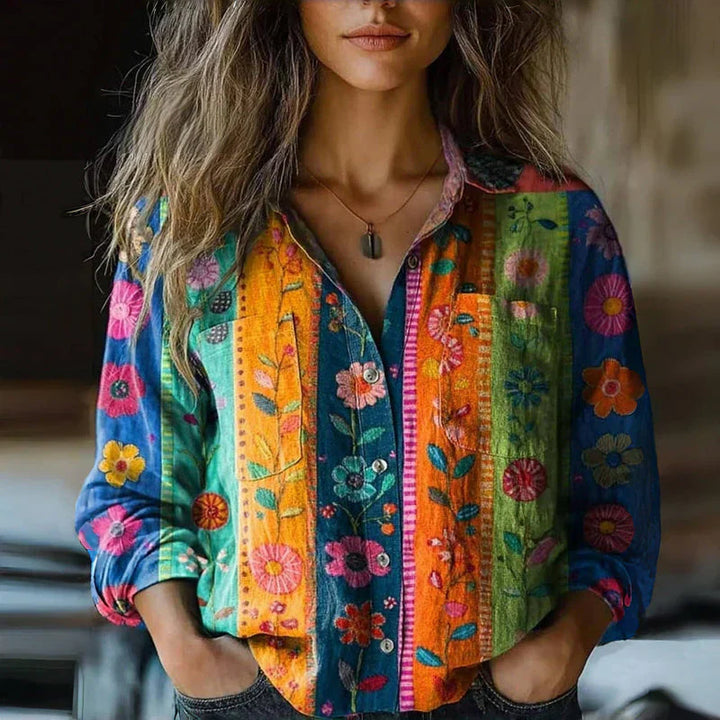 Anna | Women’s Printed Button Front Long Sleeve Top