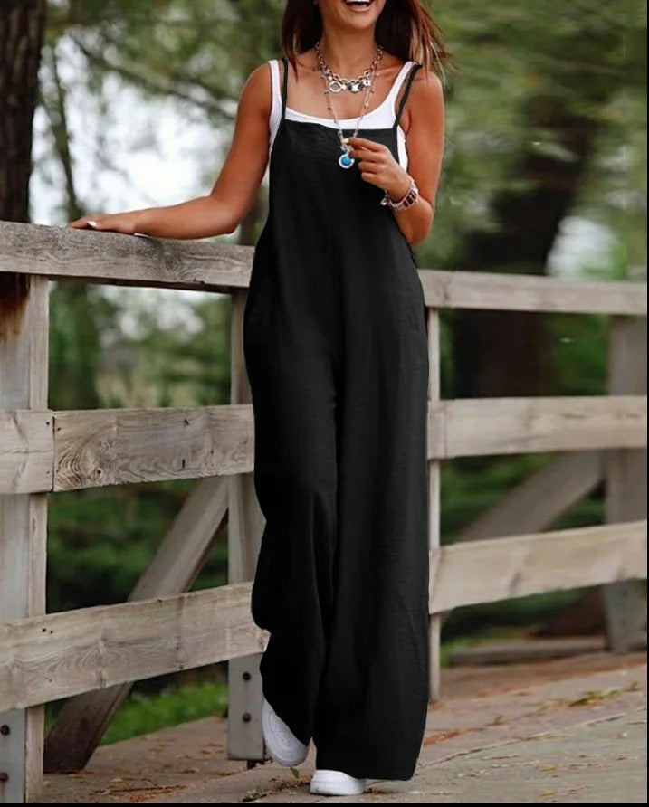 Sophie | Women's Linen Wide Leg Pants Dungaree Sleeveless Jumpsuit