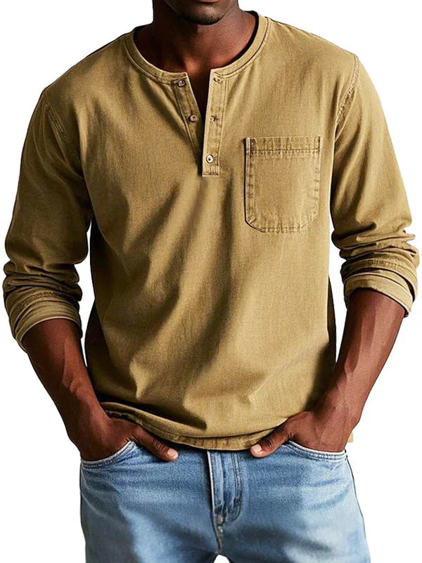 Elijah | Men’s Casual Long Sleeve Button Neck Shirt