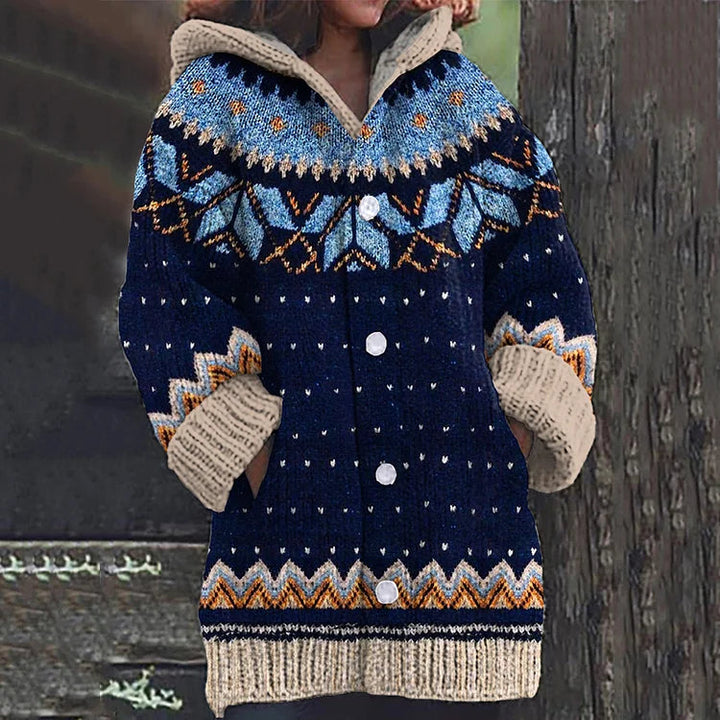Audrey | Women Fair Isle Hooded Knit Cardigan