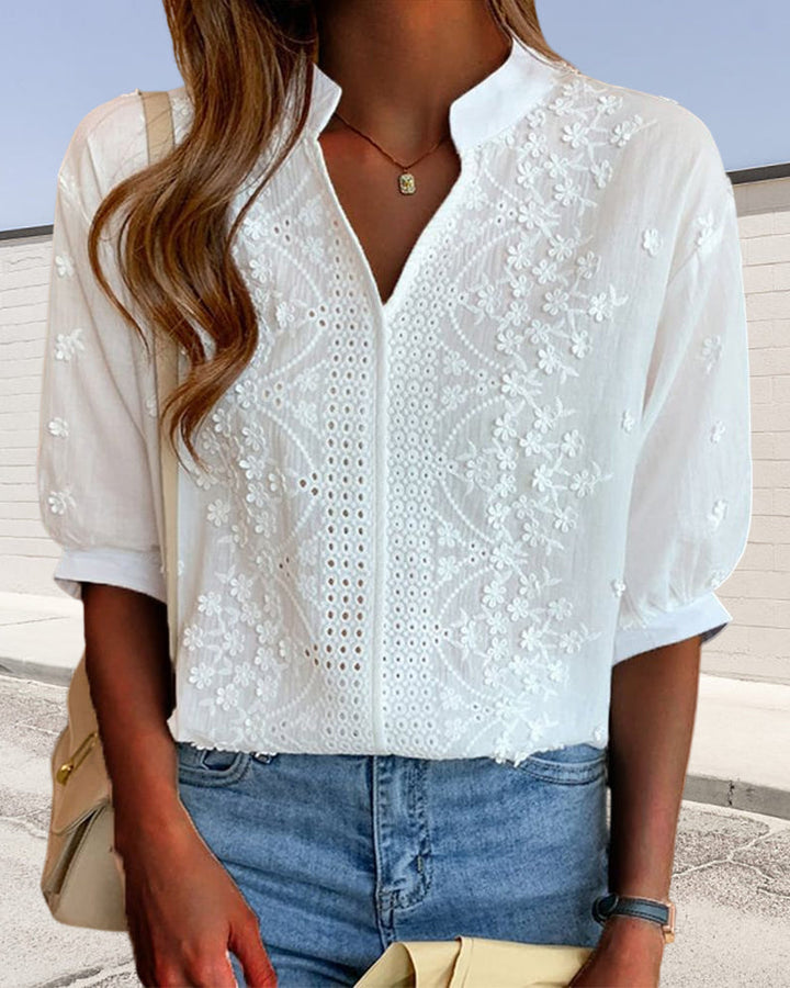 Lauren | Women’s Summer V Neck Puff Sleeve Blouse