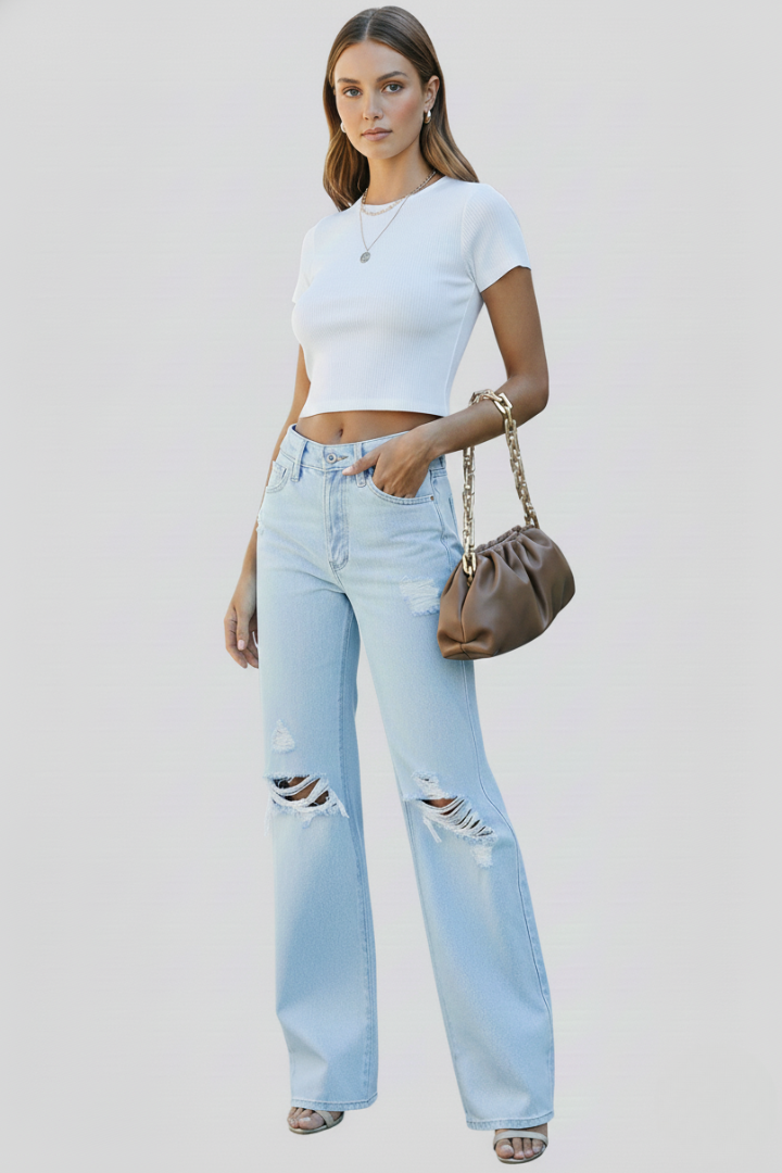 Laura | Women’s Wide-Leg Distressed High-Waist Jeans