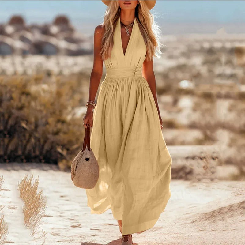 cotton halter maxi dress Marjan Dove / L Cotton lawn Care Cotton halter maxi dress with