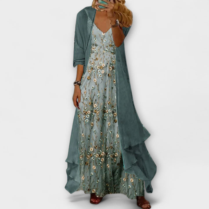 Rachel | Women’s Floral V Neck Layered Maxi Dress