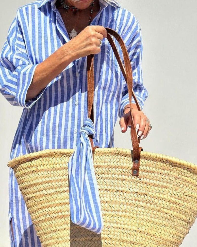 Daisy | Women Striped Button Front Midi Shirt Dress