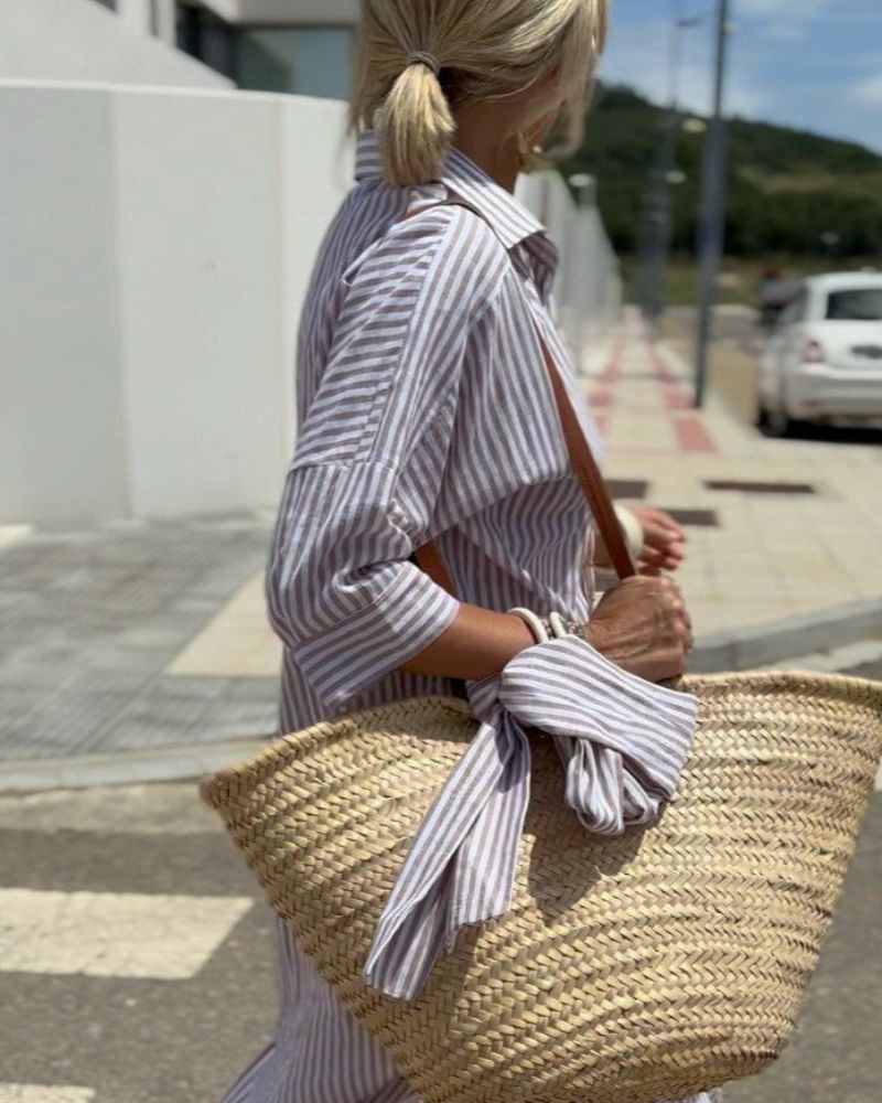 Daisy | Women Striped Button Front Midi Shirt Dress