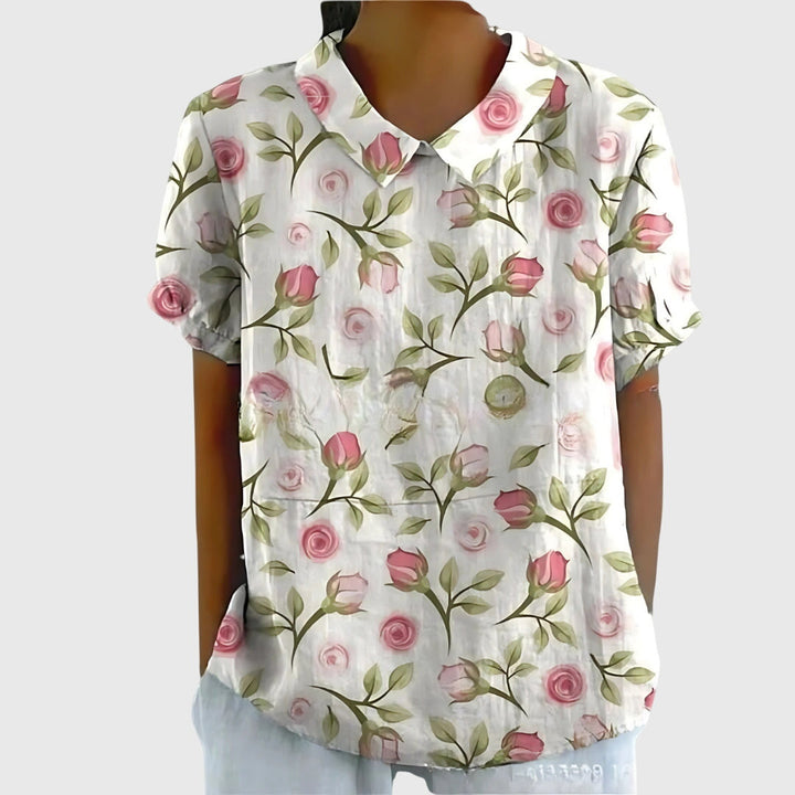 Eleanor | Womens Floral Collar Short Sleeve Blouse