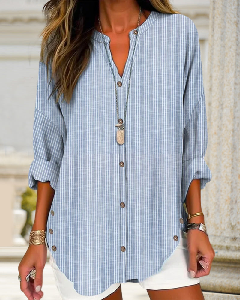 Eleanor | Women’s Relaed Striped Button Blouse