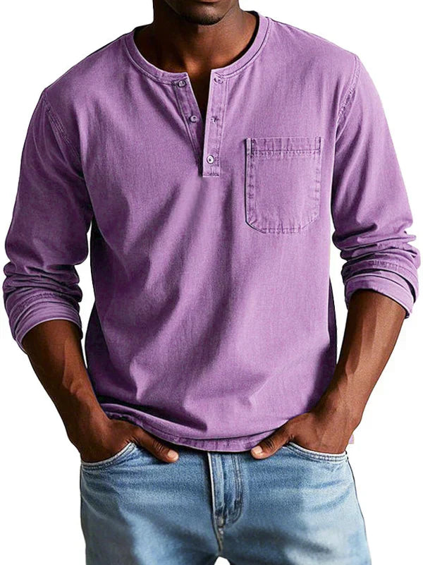 Elijah | Men’s Casual Long Sleeve Button Neck Shirt