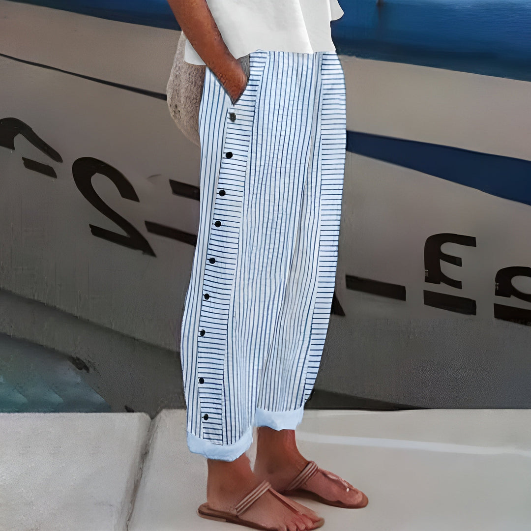 Amelia | Women’s Striped Button Detail Casual Pants