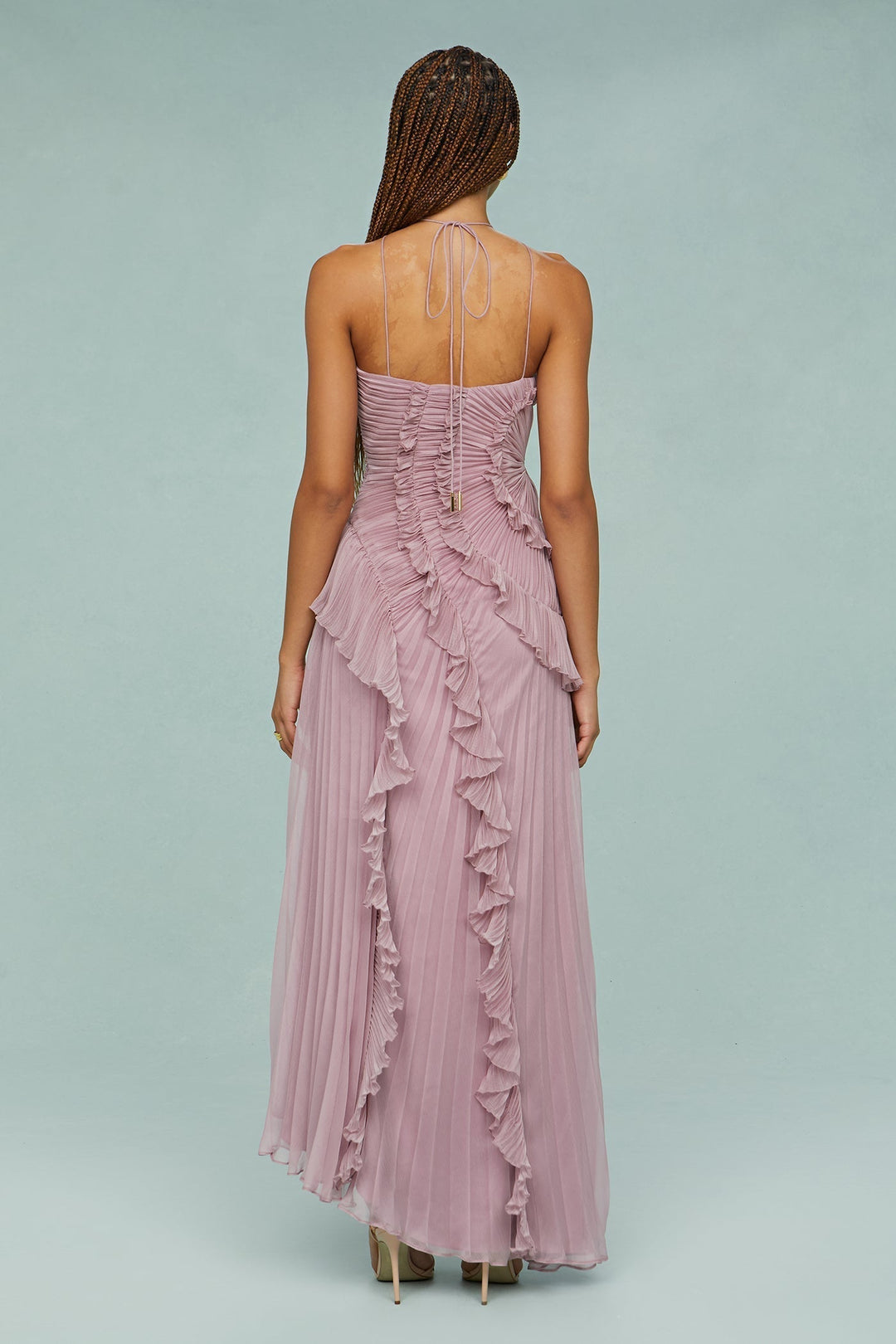 Heidi | Women’s Pleated Ruffle Halter Midi Dress