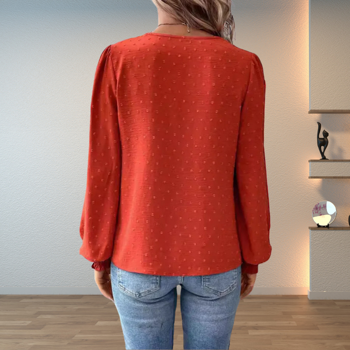 Darcey | Women's V Neck Long Sleeve Floral Detail Blouse Top