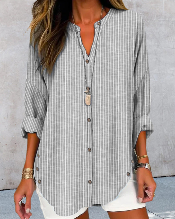 Eleanor | Women’s Relaed Striped Button Blouse