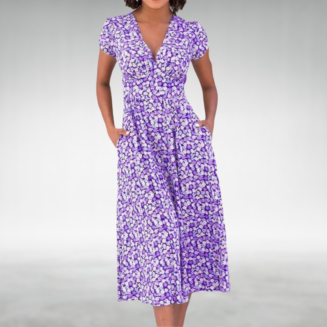 Catherine | Women’s Floral V-Neck Pocket Midi Dress