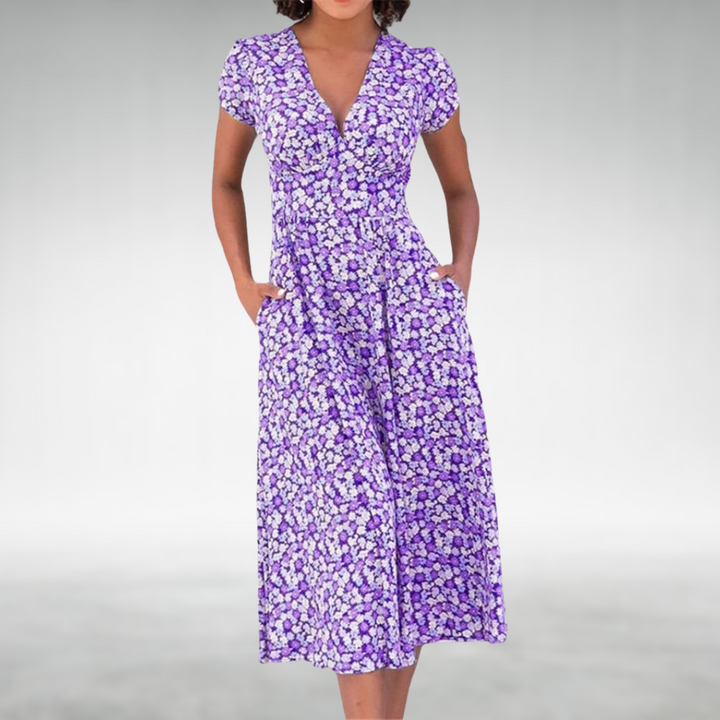 Catherine | Women’s Floral V-Neck Pocket Midi Dress