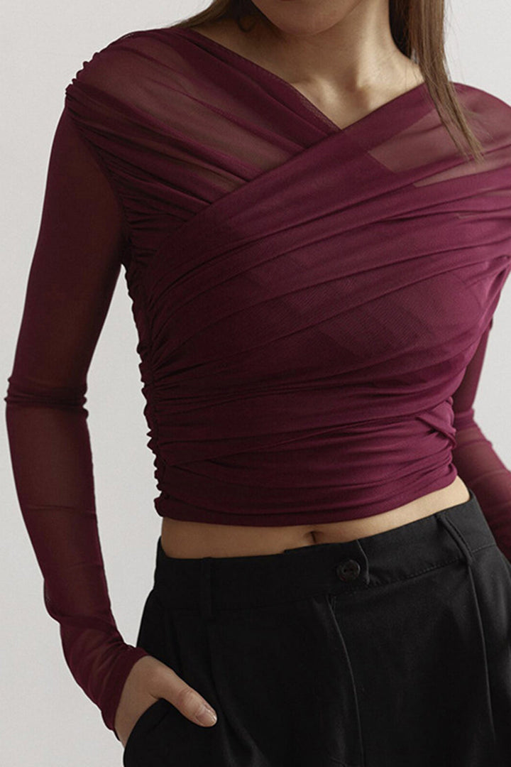 Scarlett | Women Ruched Mesh Long Sleeve Top