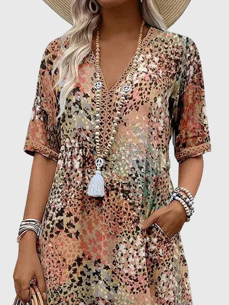 Emily | Womens Printed V Neck Midi Dress