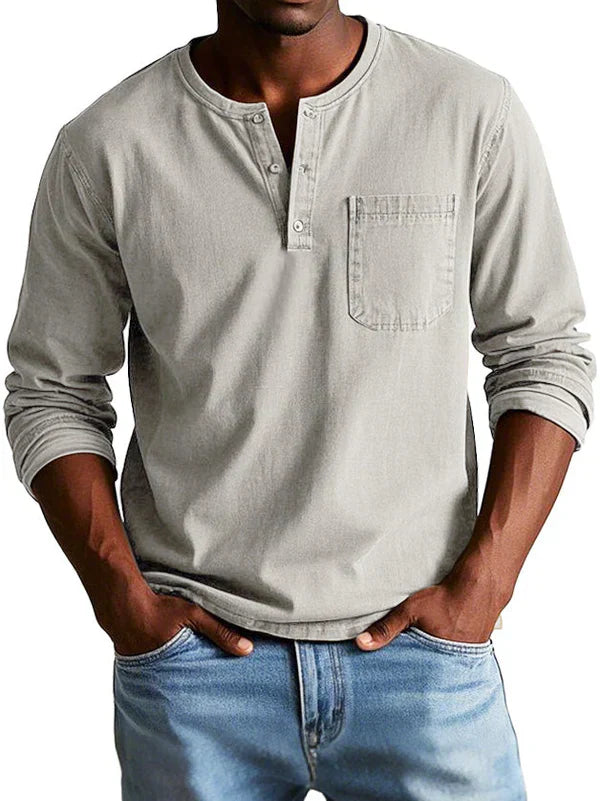 Elijah | Men’s Casual Long Sleeve Button Neck Shirt