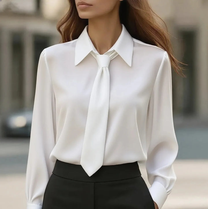 Lily | Women's Long Sleeve Contrast Trim Tie Neck Blouse