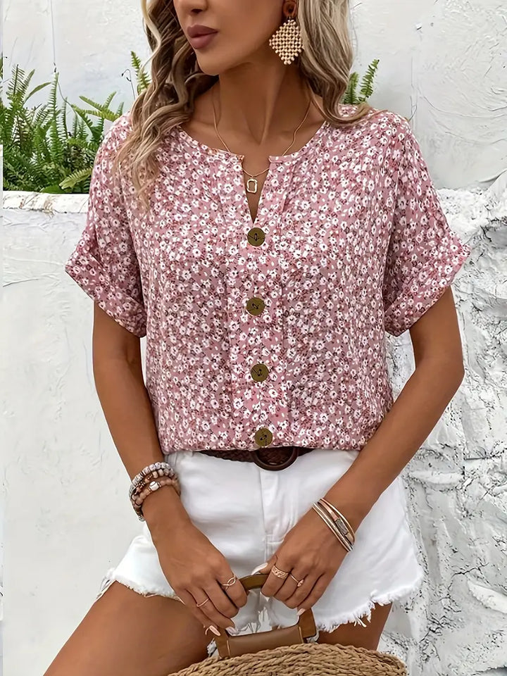 Ella | Casual Floral Button Front Summer Blouse