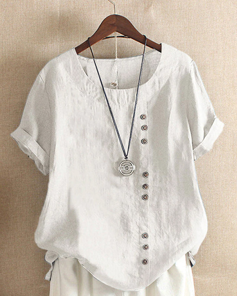 Delilah | Women Button Detail Casual Short Sleeve Blouse