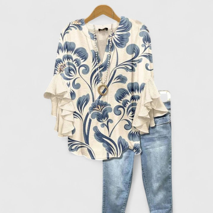 Katie | Womens Floral Ruffle Sleeve Casual Top