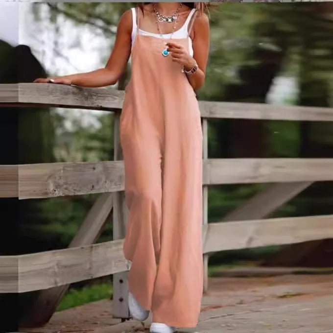 Sophie | Women's Linen Wide Leg Pants Dungaree Sleeveless Jumpsuit