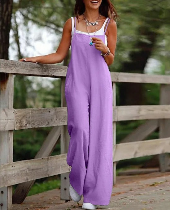 Sophie | Women's Linen Wide Leg Pants Dungaree Sleeveless Jumpsuit