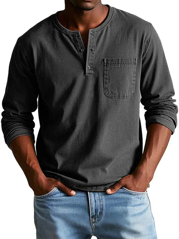 Elijah | Men’s Casual Long Sleeve Button Neck Shirt