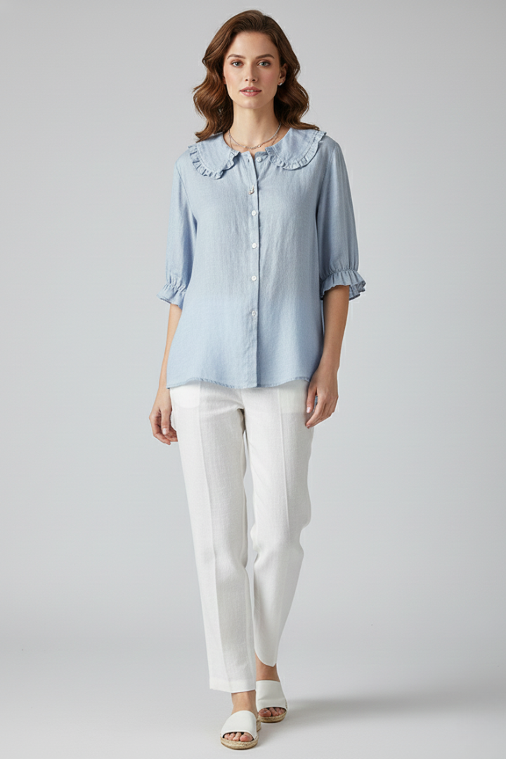 Emma | Women’s Casual Shirt with Ruffled Collar and Buttons