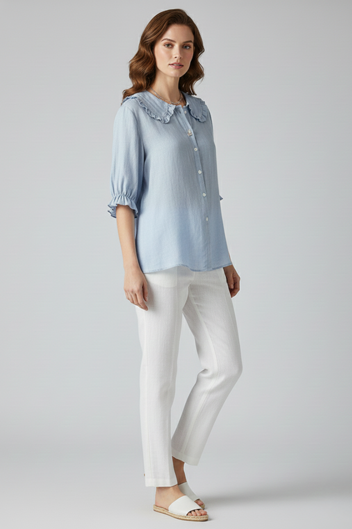 Emma | Women’s Casual Shirt with Ruffled Collar and Buttons